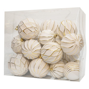 Набір ялинкових іграшок - кулі, 21 шт, D6-8 см, білий, золотистий, матовий, пластик (892609)
