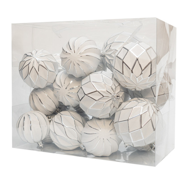 Набір ялинкових іграшок - кулі, 21 шт, D6-8 см, білий, сріблястий, матовий, пластик (892616)