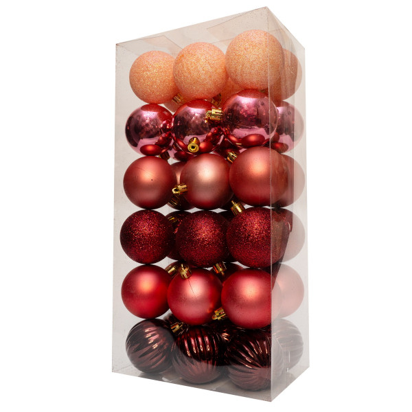 Набір ялинкових іграшок - кулі, 36 шт, D6 см, червоно-рожевий, мікс, пластик (892623)