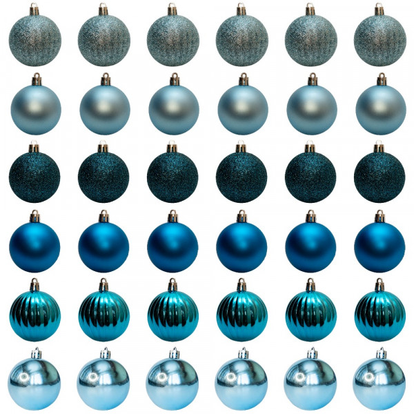 Набір ялинкових іграшок - кулі, 36 шт, D6 см, бірюзовий, мікс, пластик (892630)