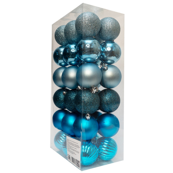 Набір ялинкових іграшок - кулі, 36 шт, D6 см, бірюзовий, мікс, пластик (892630)