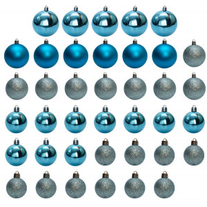 Набір ялинкових іграшок - кулі, 39 шт, D4-8 см, бірюзовий, мікс, пластик (892647)