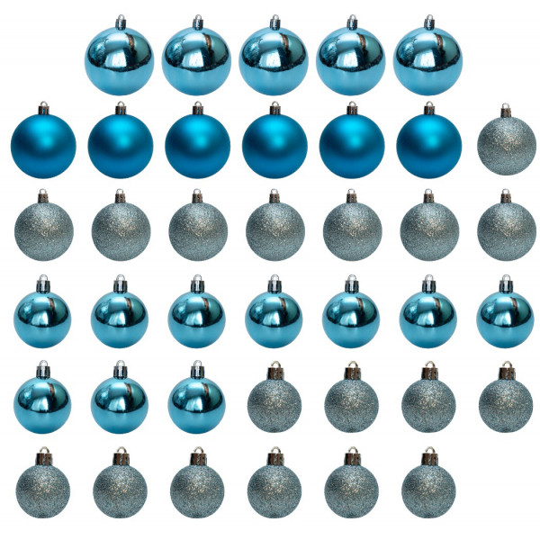 Набір ялинкових іграшок - кулі, 39 шт, D4-8 см, бірюзовий, мікс, пластик (892647)