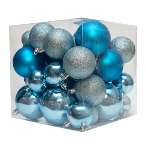 Набір ялинкових іграшок - кулі, 39 шт, D4-8 см, бірюзовий, мікс, пластик (892647)