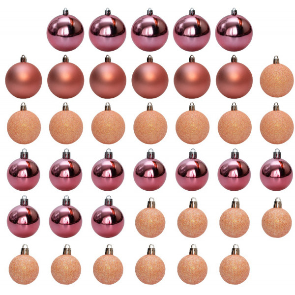 Набір ялинкових іграшок - кулі, 39 шт, D4-8 см, червоно-рожевий, мікс, пластик (892654)