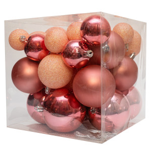 Набір ялинкових іграшок - кулі, 39 шт, D4-8 см, червоно-рожевий, мікс, пластик (892654)