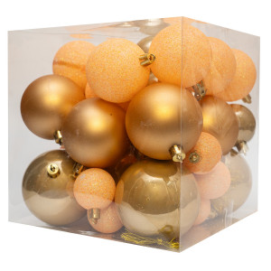 Набір ялинкових іграшок - кулі, 39 шт, D4-8 см, помаранчевий, мікс, пластик (892661)
