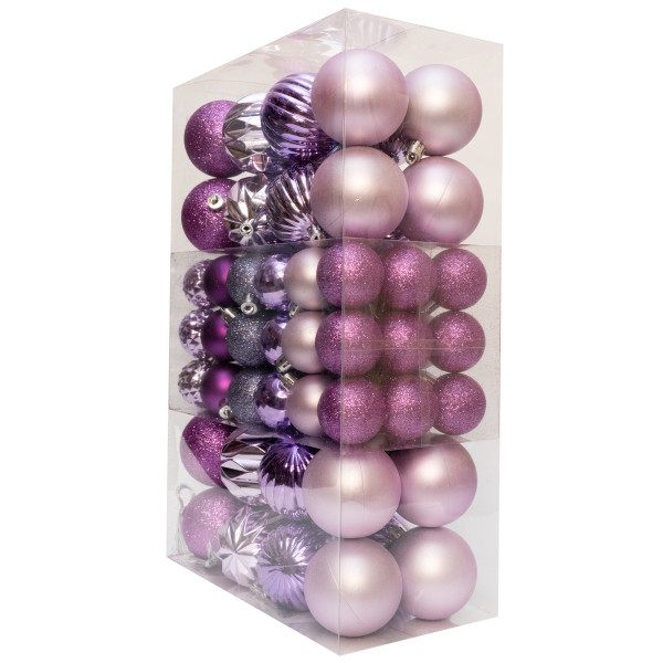 Набір ялинкових іграшок - кулі, 89 шт, D4 см, D6 см, бузковий, мікс, пластик (892678)
