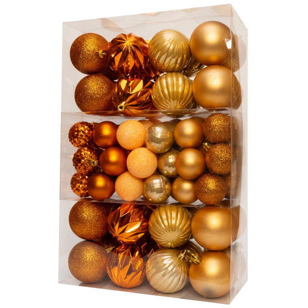 Набір ялинкових іграшок - кулі, 89 шт, D4 см, D6 см, помаранчевий, мікс, пластик (892685)