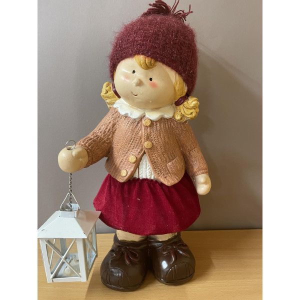 УЦІНКА!!! Декоративна фігурка - Дівчинка з ліхтариком, 23,5x15,5x39,5 см, червоний з рожевим, магнезія (920012-2)