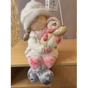 УЦІНКА!!! Декоративна фігурка - Дівчинка з пінгвіном, 23x22,5x39 см, білий з рожевим, магнезія (920074)