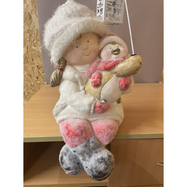 УЦІНКА!!! Декоративна фігурка - Дівчинка з пінгвіном, 23x22,5x39 см, білий з рожевим, магнезія (920074)