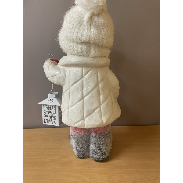 УЦІНКА!!! Декоративна фігурка - Хлопчик з ліхтариком, 24x21,5x40,5 см, білий з рожевим, магнезія (920098)