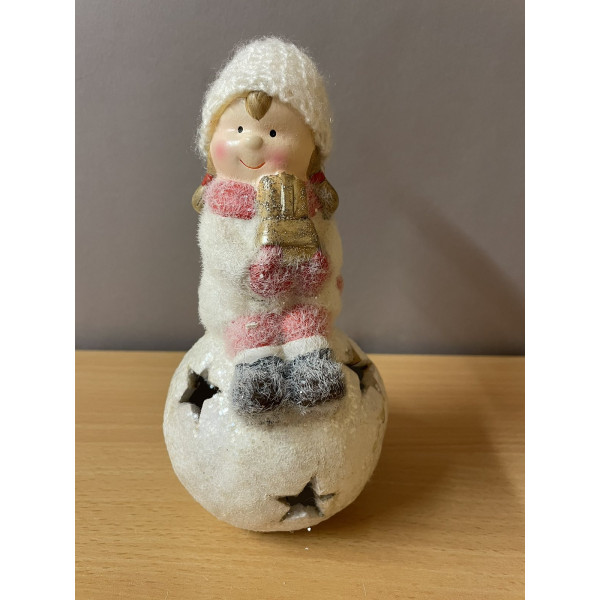 УЦІНКА!!! Декоративна фігурка - Дівчинка зі сніговим комом, 8,5x9x17 см, білий з рожевим, магнезія (920128-2)