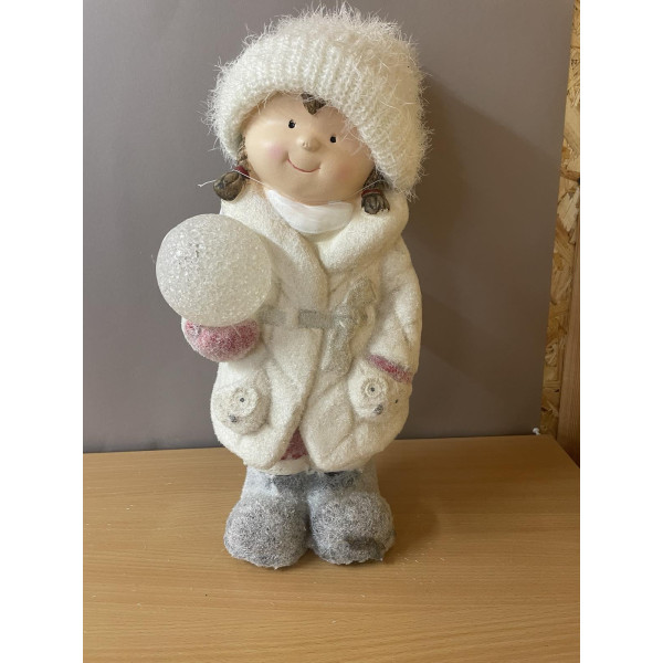 УЦІНКА!!! Декоративна фігурка - Дівчинка зі сніжкою, 19,5x16x41 см, білий з рожевим, магнезія (920166)