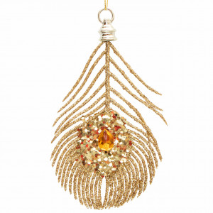 Ялинкова іграшка - перо павича, 15 см, золотистий, пластик (004799)