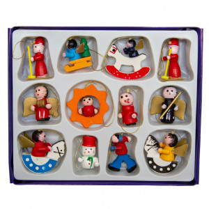 УЦІНКА!!! Набір ялинкових іграшок - дерев'яні фігурки, 12 шт, 15x12 см, різнокольоровий, дерево (060061)