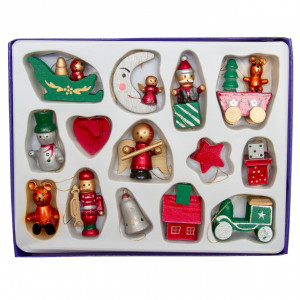 Набір ялинкових іграшок - дерев'яні фігурки, 14 шт, 20x15 см, різнокольоровий, дерево (060221)