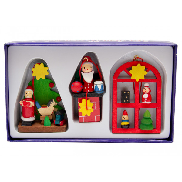 Набір ялинкових іграшок - дерев'яні фігурки, 3 шт, 16x9 см, різнокольоровий, дерево (060337)