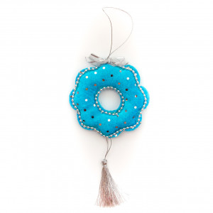 Ялинкова іграшка м'яка - Пончик, 11 см, блакитний, текстиль (180240-2)