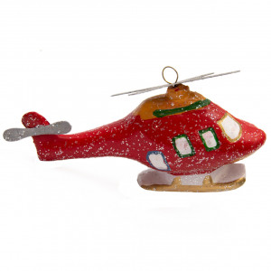 Новорічна ялинкова іграшка - фігурка Гелікоптер, 7 см, червоний, пластик (190279)