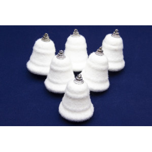 Набір ялинкових іграшок - дзвіночки з кольоровими блискітками, 6 шт, 6 см, білий, пінопласт (200237)