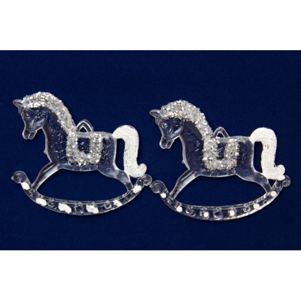 Набір ялинкових іграшок - акрилові конячки, 2 шт, 9 см, прозорий, акрил (200633)