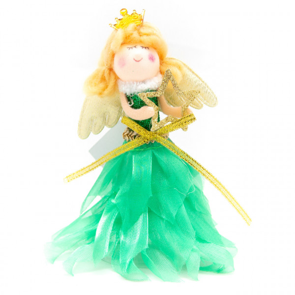 Ялинкова іграшка м'яка - Янголятко в зеленій сукні, 14 см, зелений, текстиль (220747-4)