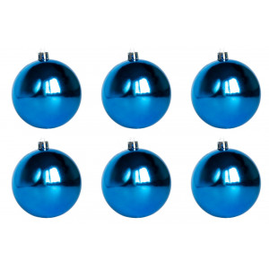 Набір ялинкових іграшок - кулі, 6 шт, D8 см, синій, глянець, пластик (250331)