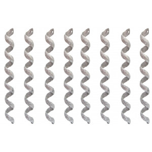 Набір ялинкових іграшок - Спіраль, 8 шт, 20 см, сріблястий, гліттер, пластик (250348)