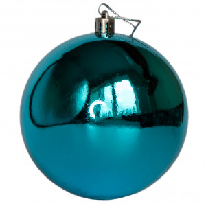 Ялинкова іграшка - куля, D10 см, бірюзова, глянець, пластик (250638)