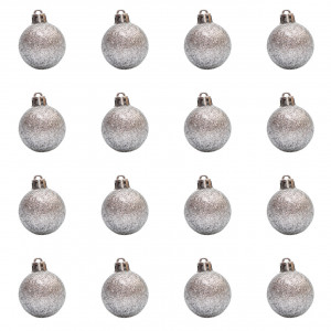 Набір ялинкових іграшок - кулі, 16 шт, D4 см, сріблястий, гліттер, пластик (250843)