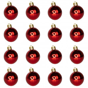 Набір ялинкових іграшок - кулі, 16 шт, D4 см, червоний, глянець, пластик (250874)