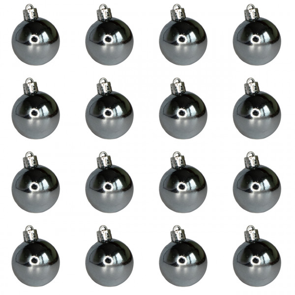 Набір ялинкових іграшок - кулі, 16 шт, D4 см, сірий, глянець, пластик (250966)