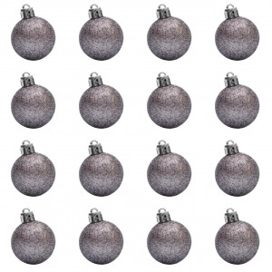 Набір ялинкових іграшок - кулі, 16 шт, D4 см, сірий, гліттер, пластик (250980)