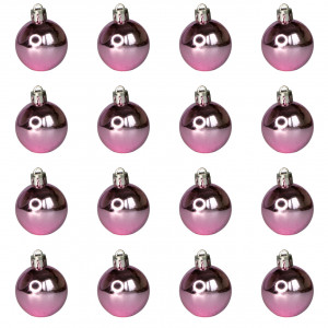 Набір ялинкових іграшок - кулі, 16 шт, D4 см, рожевий, глянець, пластик (250997)