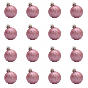 Набір ялинкових іграшок - кулі, 16 шт, D4 см, рожевий, гліттер, пластик (251017)