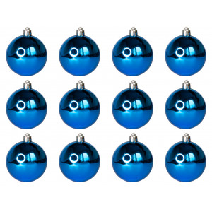 Набір ялинкових іграшок - кулі, 12 шт, D6 см, синій, глянець, пластик (251048)