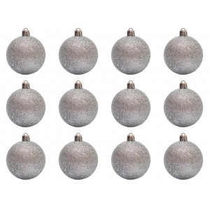 Набір ялинкових іграшок - кулі, 12 шт, D6 см, сріблястий, гліттер, пластик (251079)