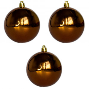 Набір ялинкових іграшок - кулі, 3 шт, D8 см, глянець, шоколадний, пластик (251345)