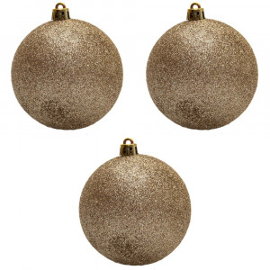 Набір ялинкових іграшок - кулі, 3 шт, D8 см, гліттер, шампань, пластик (251376)