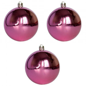 Набір ялинкових іграшок - кулі, 3 шт, D8 см, глянець, рожевий, пластик (251406)