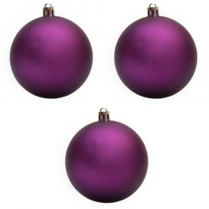 Набір ялинкових іграшок - кулі, 3 шт, D8 см, матовий, фіолетовий, пластик (251468)