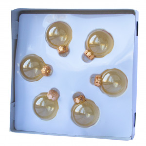 Набір ялинкових іграшок - міні-кулі, 6 шт, D4 см, золотистий, глянець, скло (390588-1)