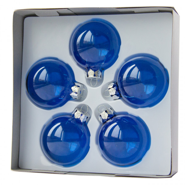 Набір ялинкових іграшок - кулі, 5 шт, D5 см, синій, скло (390595-2)