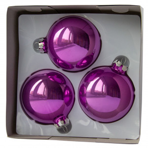 Набір ялинкових іграшок - кулі, 3 шт, D8 см, бузковий, скло, глянець (390656-3)
