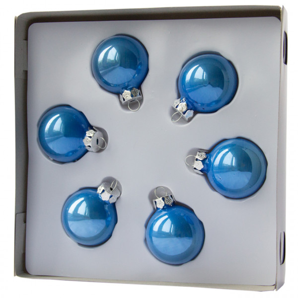 Набір ялинкових іграшок - міні-кулі, 6 шт, D4 см, синій, глянець, скло (390663-4)