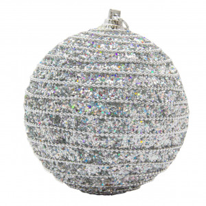 Ялинкова іграшка - куля з блискітками, D 8,5 см, срібляста, пластик, пінопласт (661459-1)