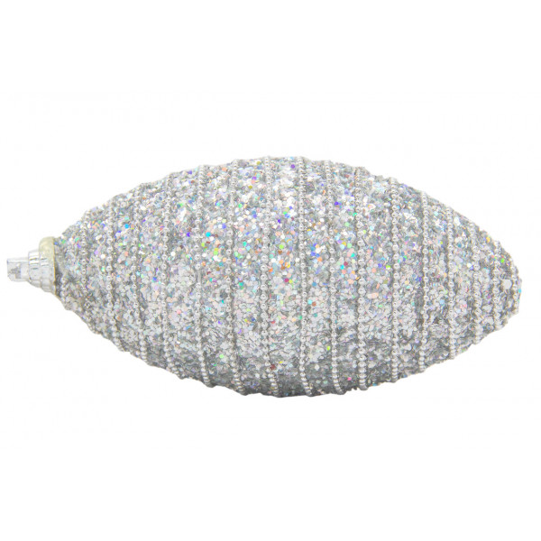 Ялинкова іграшка у формі оливи, 12 см, сріблястий, пінопласт, пластик (661459-7)