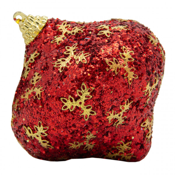Ялинкова іграшка у формі цибулини, 9 см, червоний із золотистим, пінопласт, пластик (661480-4)